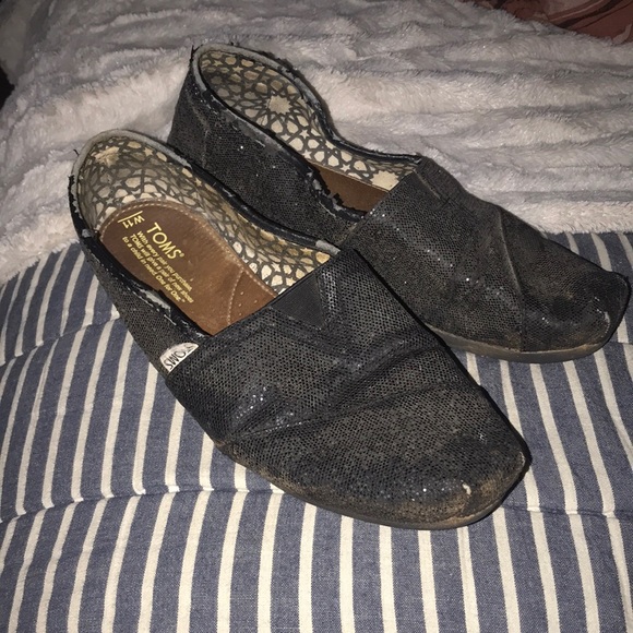 Toms black sparkle glitter slip on shoes Sz 11 😍 - Picture 1 of 7